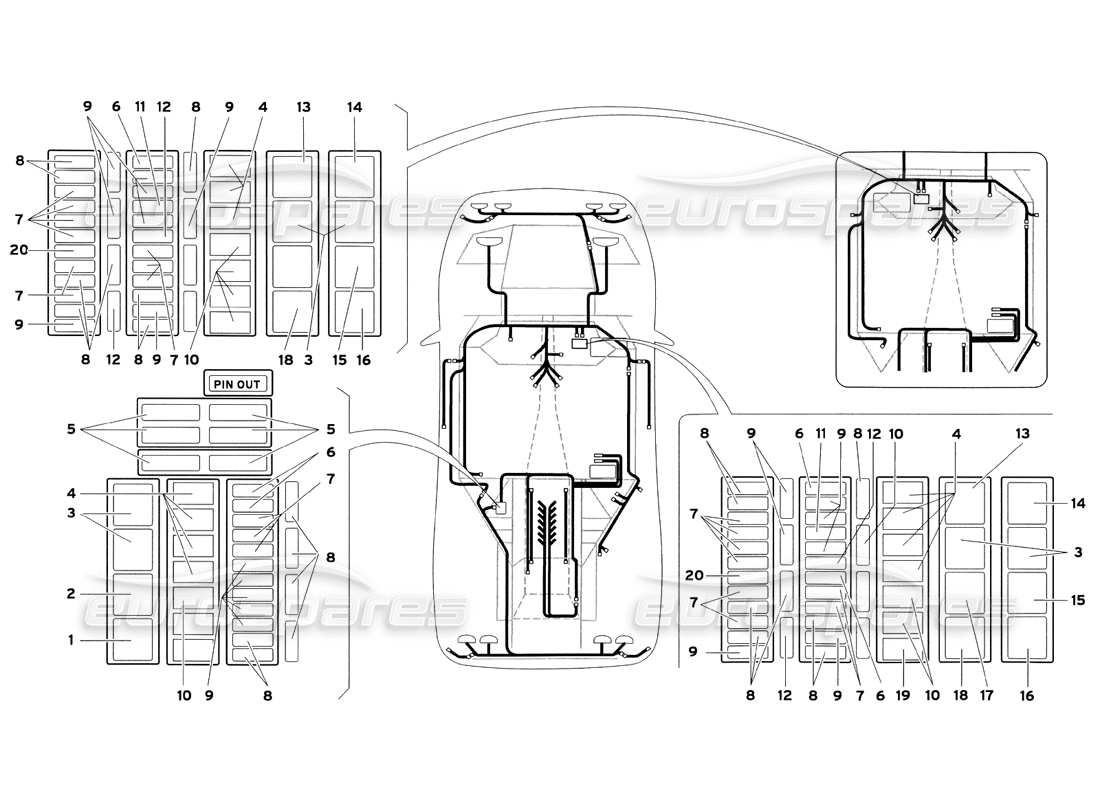 lamborghini diablo sv (1999) diagrama de piezas del sistema eléctrico