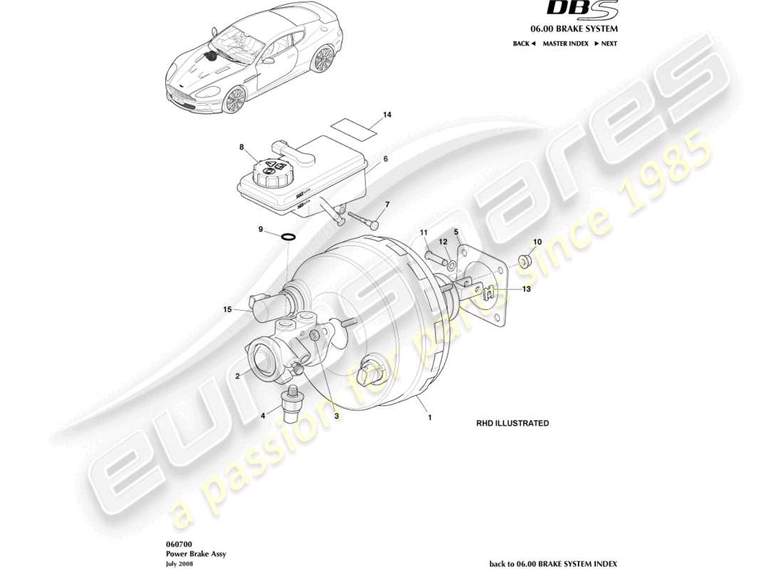 aston martin dbs (2013) diagrama de piezas del conjunto del freno de potencia