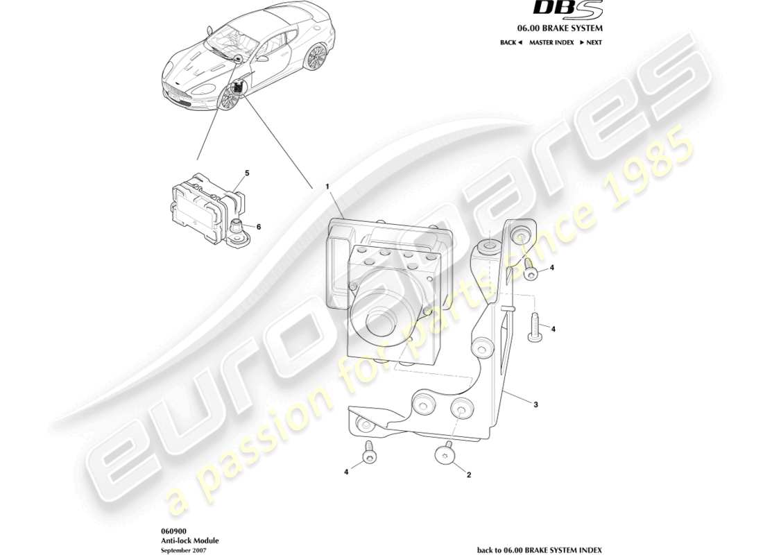 aston martin dbs (2013) diagrama de piezas del módulo antibloqueo