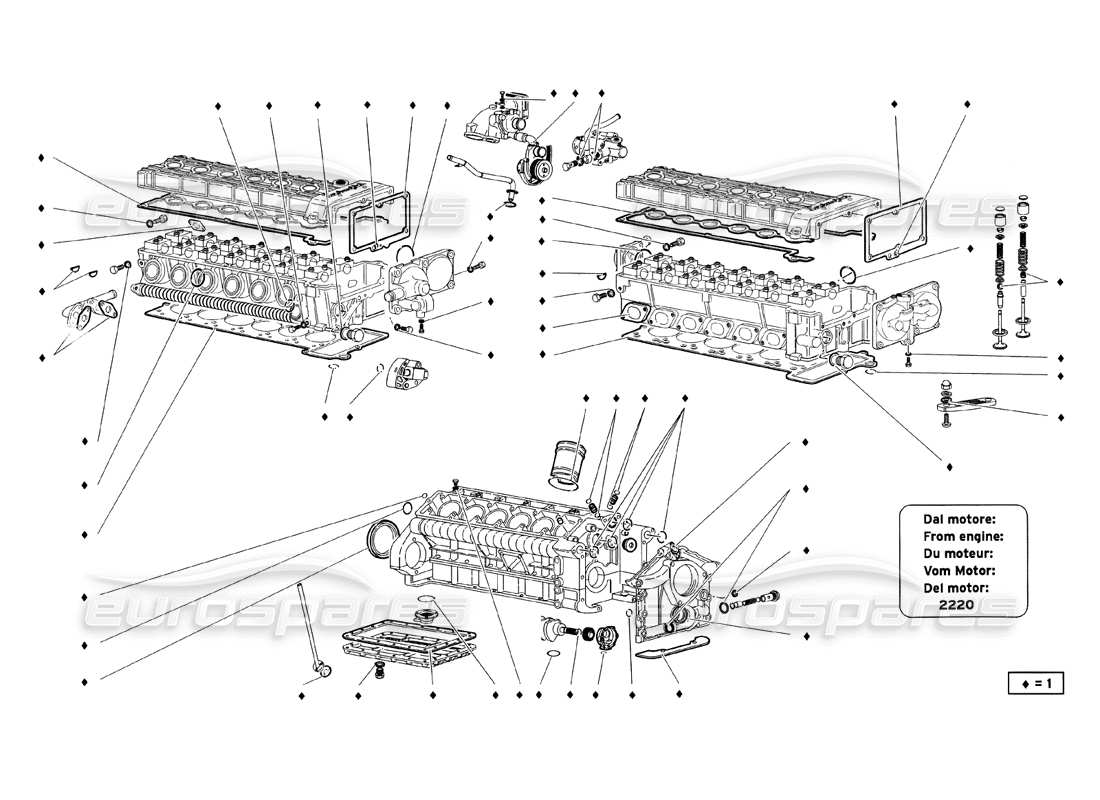 lamborghini diablo sv (1999) engine gasket kit part diagram