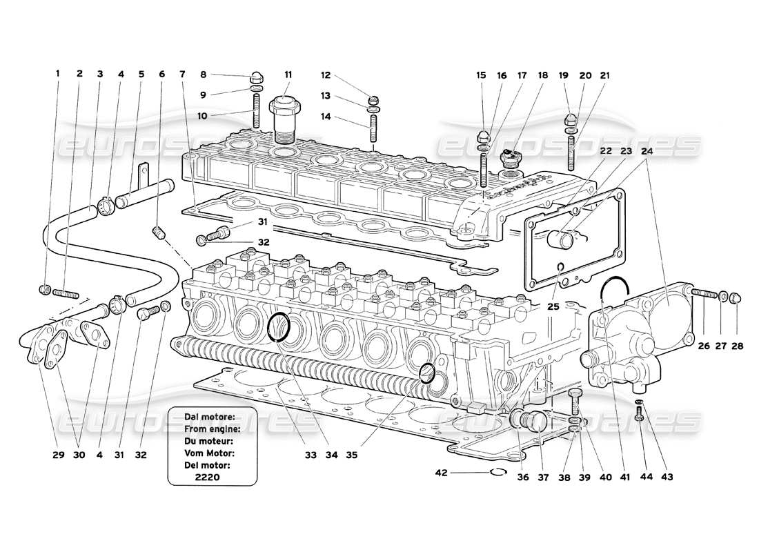 lamborghini diablo sv (1999) accesorios para el diagrama de piezas de la culata izquierda