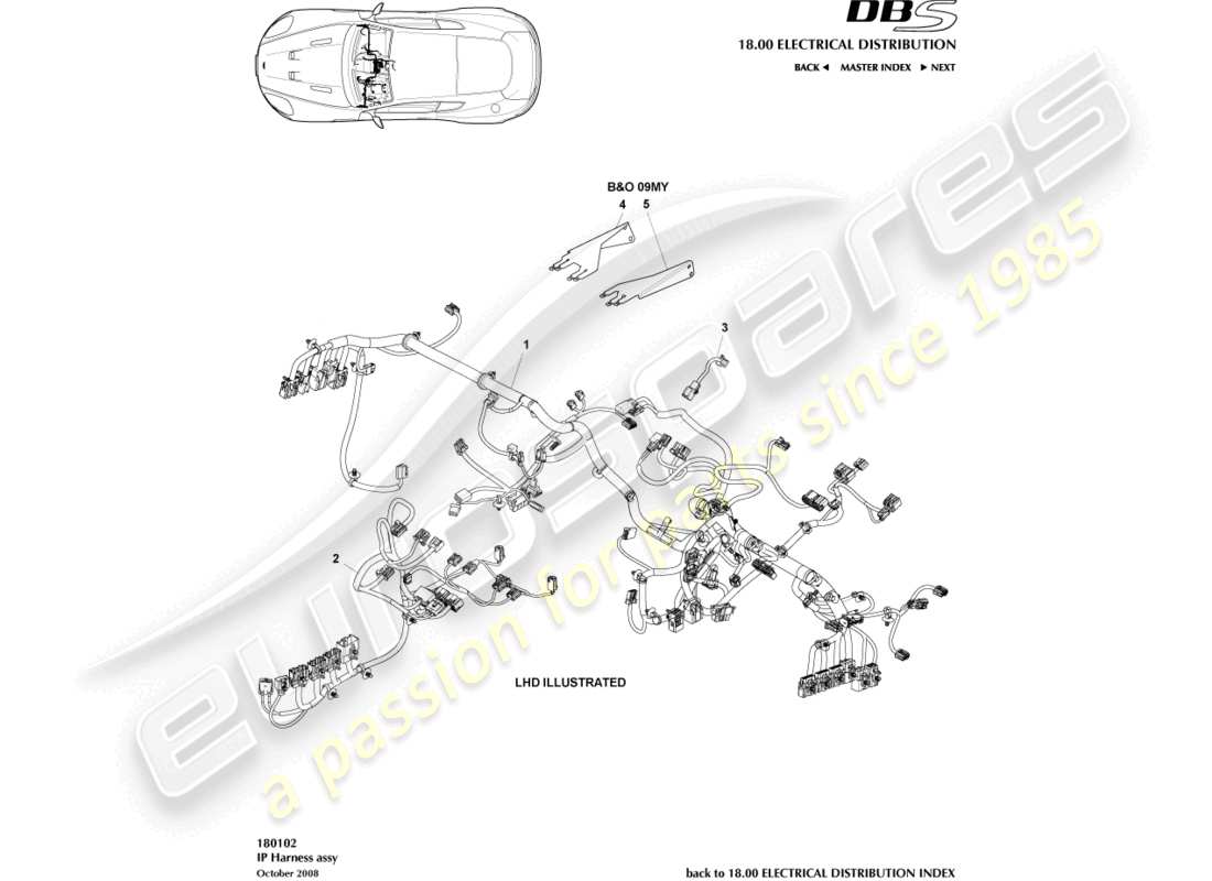 aston martin dbs (2012) arnés ip diagrama de piezas