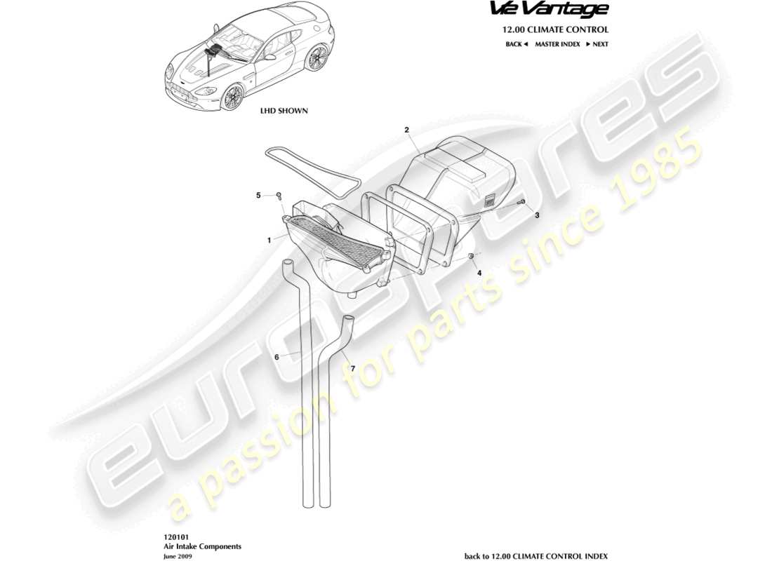 aston martin v12 vantage (2013) diagrama de piezas de los conductos de entrada de aire