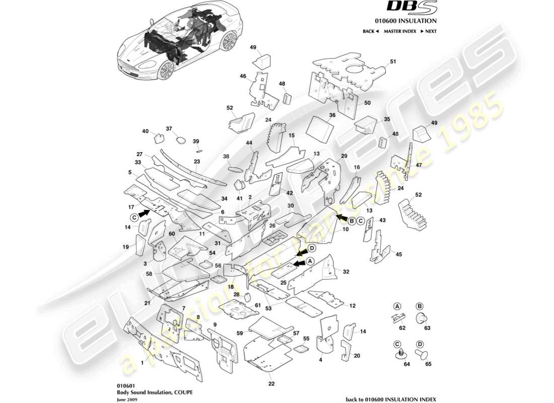 aston martin dbs (2013) aislamiento de la carrocería, diagrama de piezas del cupé