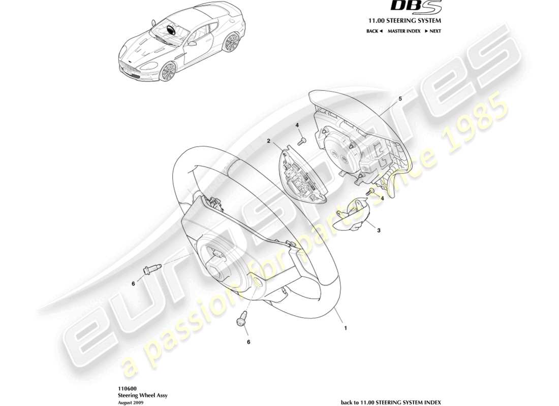 aston martin dbs (2013) conjunto del volante diagrama de piezas