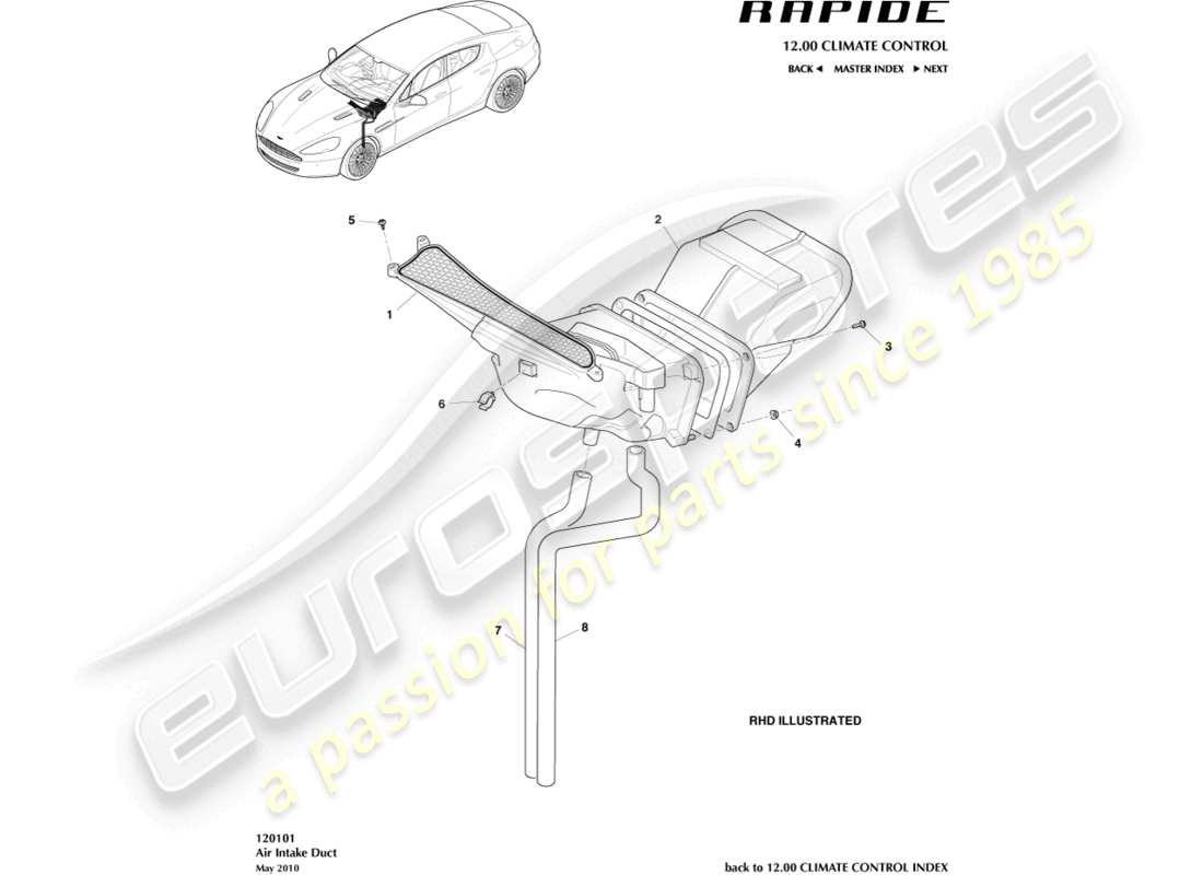aston martin rapide (2012) componentes de entrada de aire diagrama de piezas