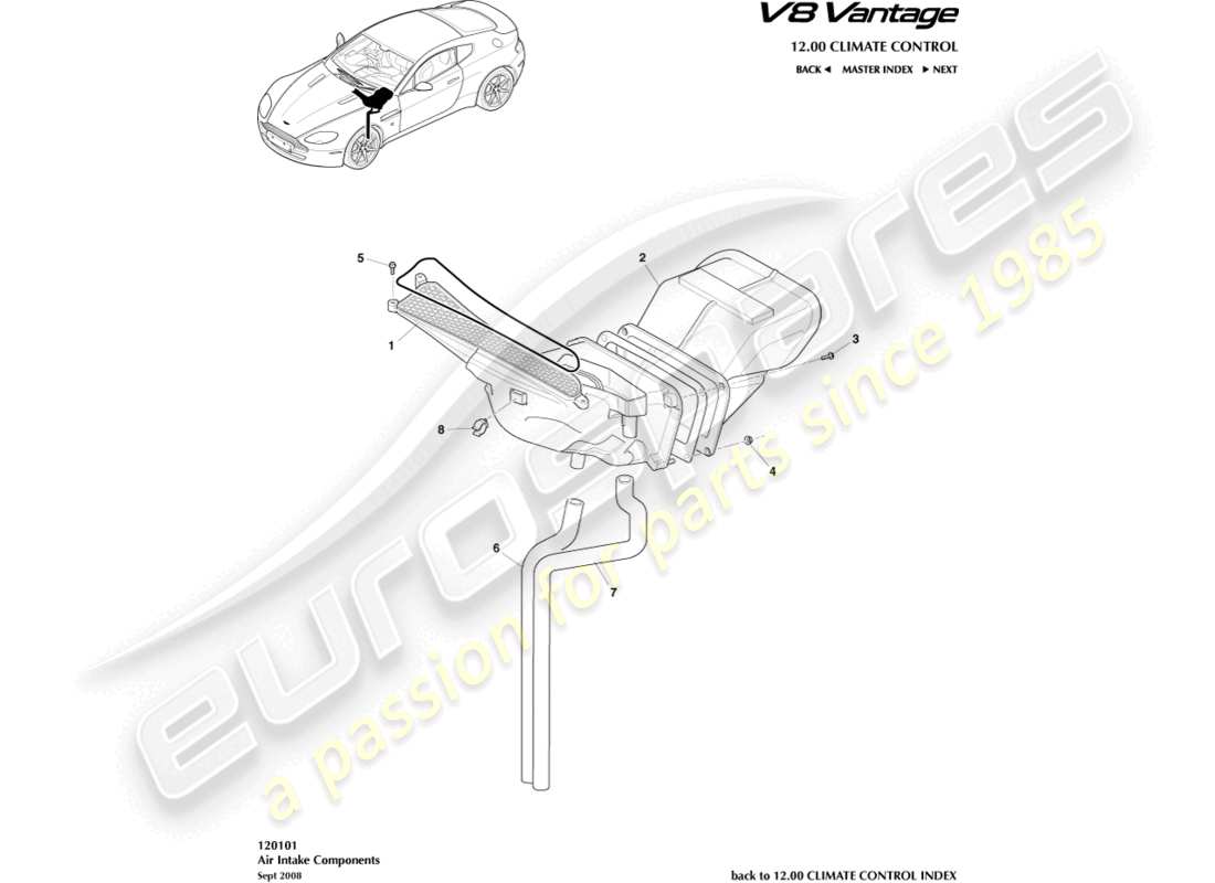 aston martin v8 vantage (2006) diagrama de piezas de los conductos de entrada de aire