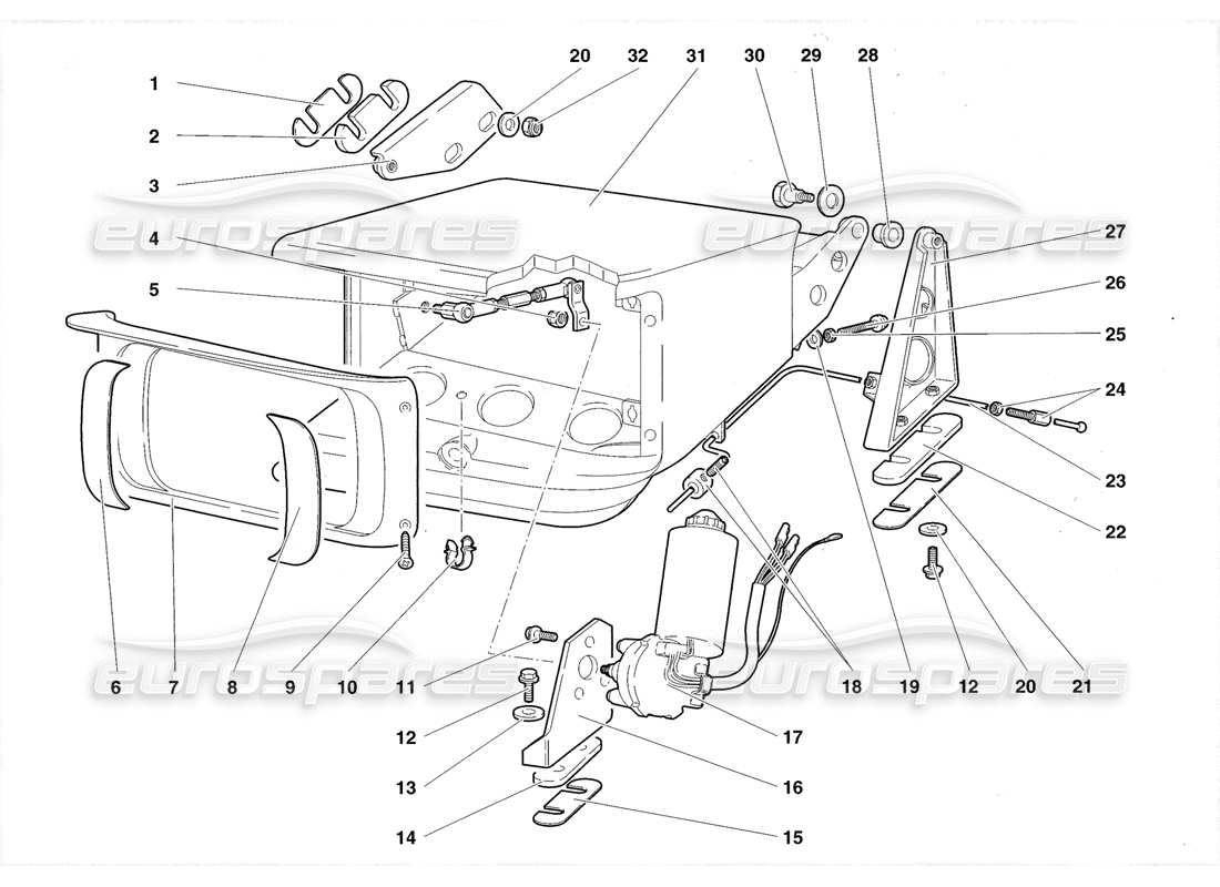 lamborghini diablo roadster (1998) sistema de elevación de faros diagrama de piezas