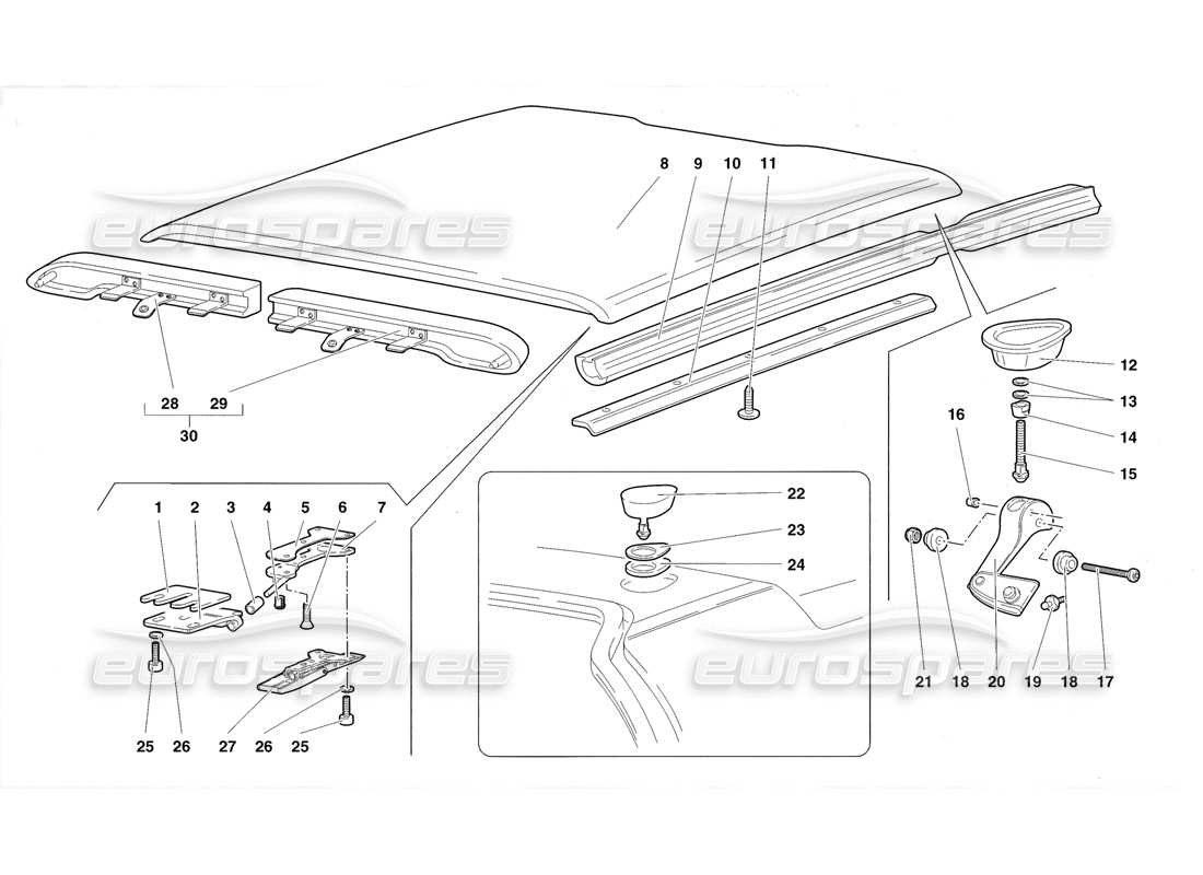 lamborghini diablo roadster (1998) diagrama de piezas del techo