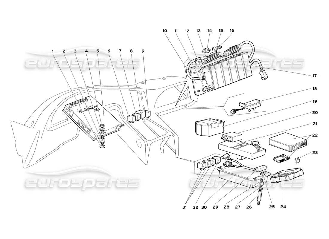 lamborghini diablo sv (1999) diagrama de piezas del sistema eléctrico