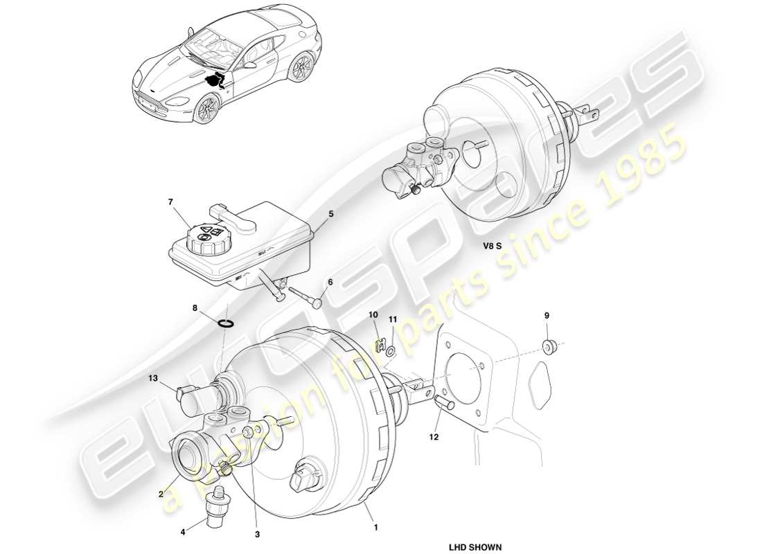 aston martin v8 vantage (2007) diagrama de piezas del conjunto del freno de potencia