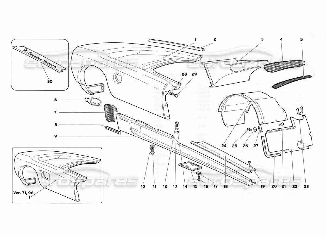 lamborghini diablo sv (1999) body elements - right flank part diagram