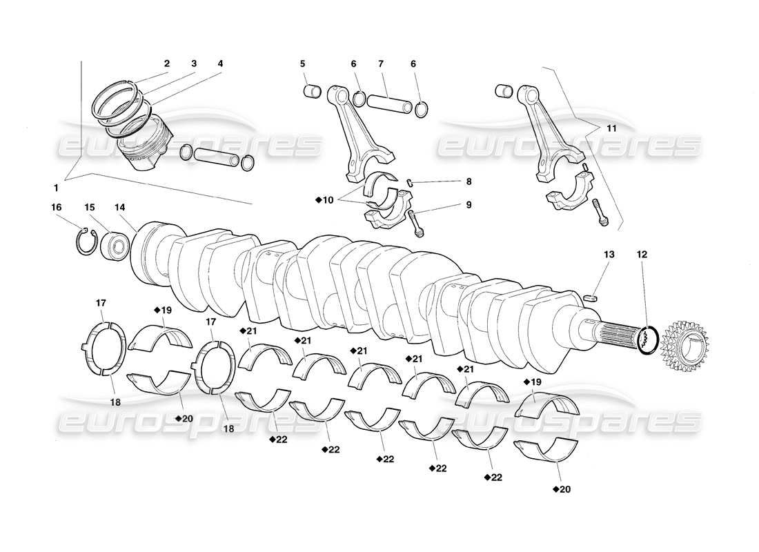 lamborghini diablo sv (1998) engranajes de cigüeñal diagrama de piezas