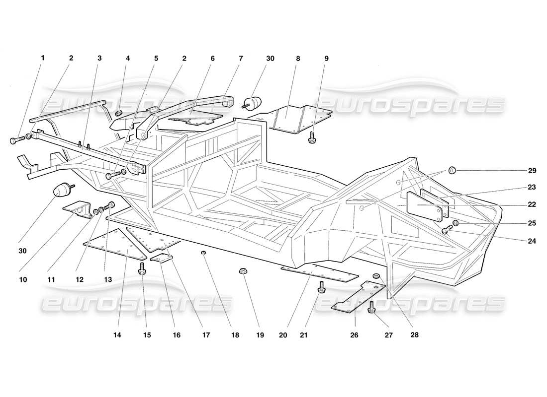 lamborghini diablo sv (1998) elementos del marco diagrama de piezas