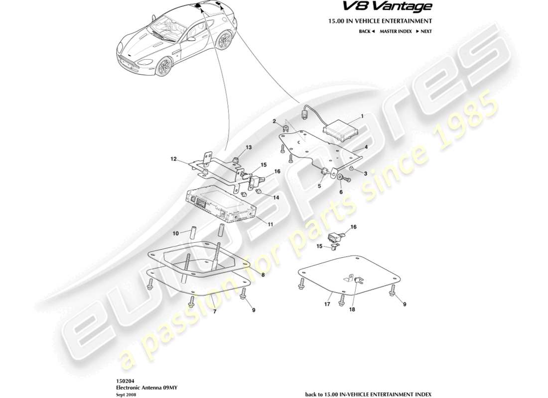aston martin v8 vantage (2018) antena electrónica, diagrama de pieza 09my