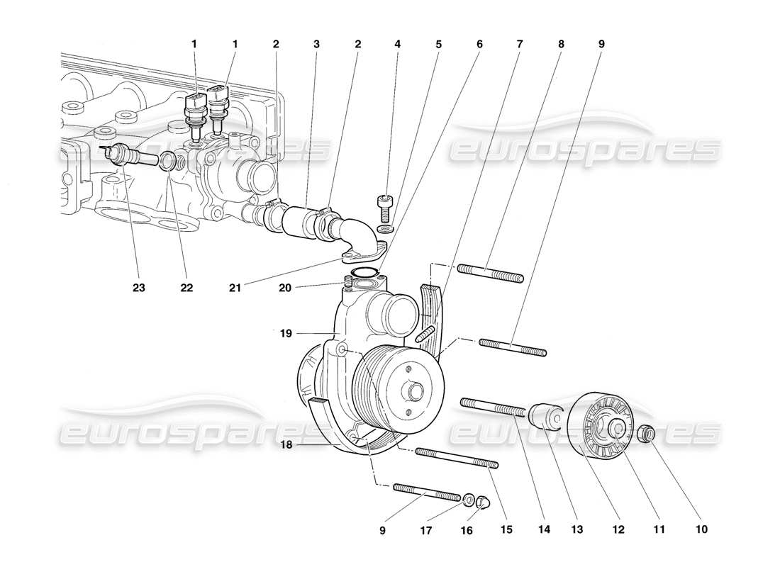 lamborghini diablo sv (1998) bomba de agua diagrama de piezas