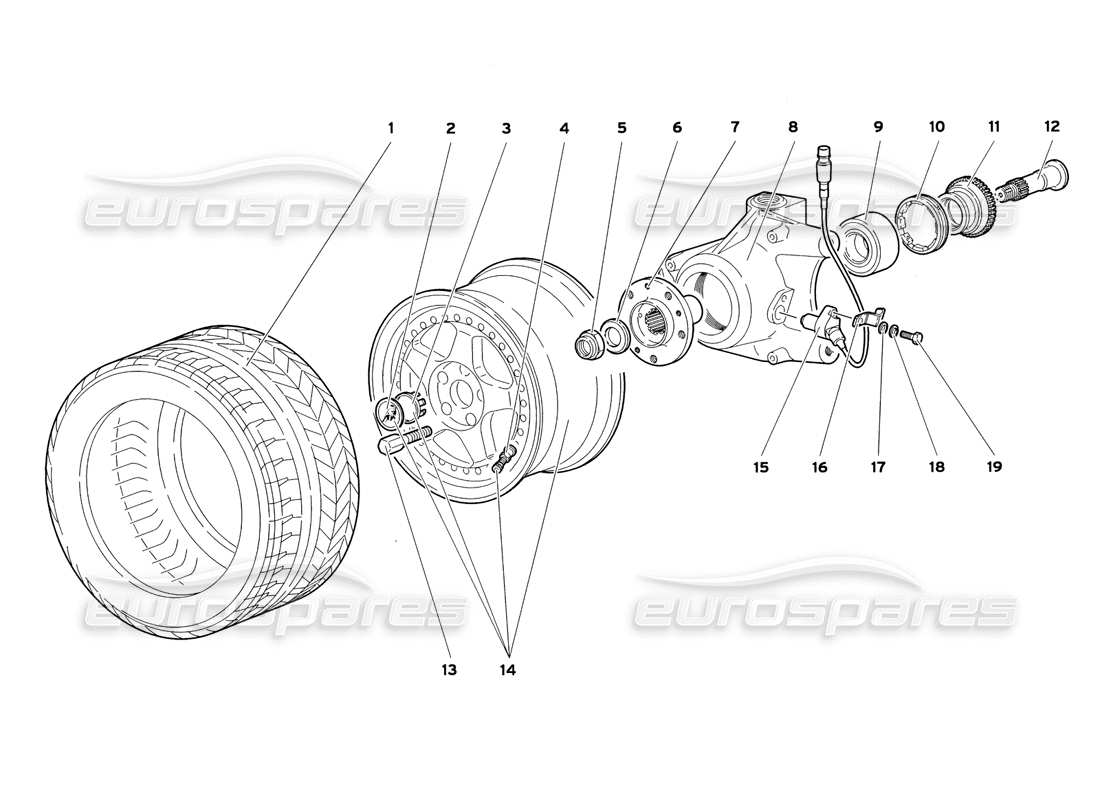lamborghini diablo sv (1999) diagrama de piezas del portabujes y rueda delantera
