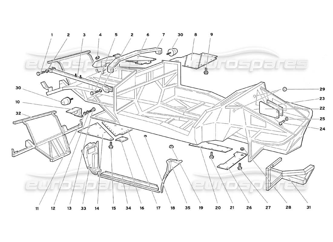 lamborghini diablo sv (1999) diagrama de piezas de elementos del marco