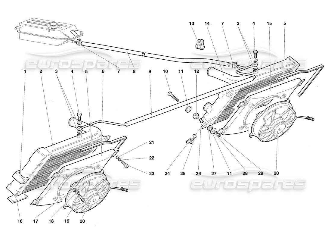 lamborghini diablo sv (1997) diagrama de piezas de radiadores y electroventiladores