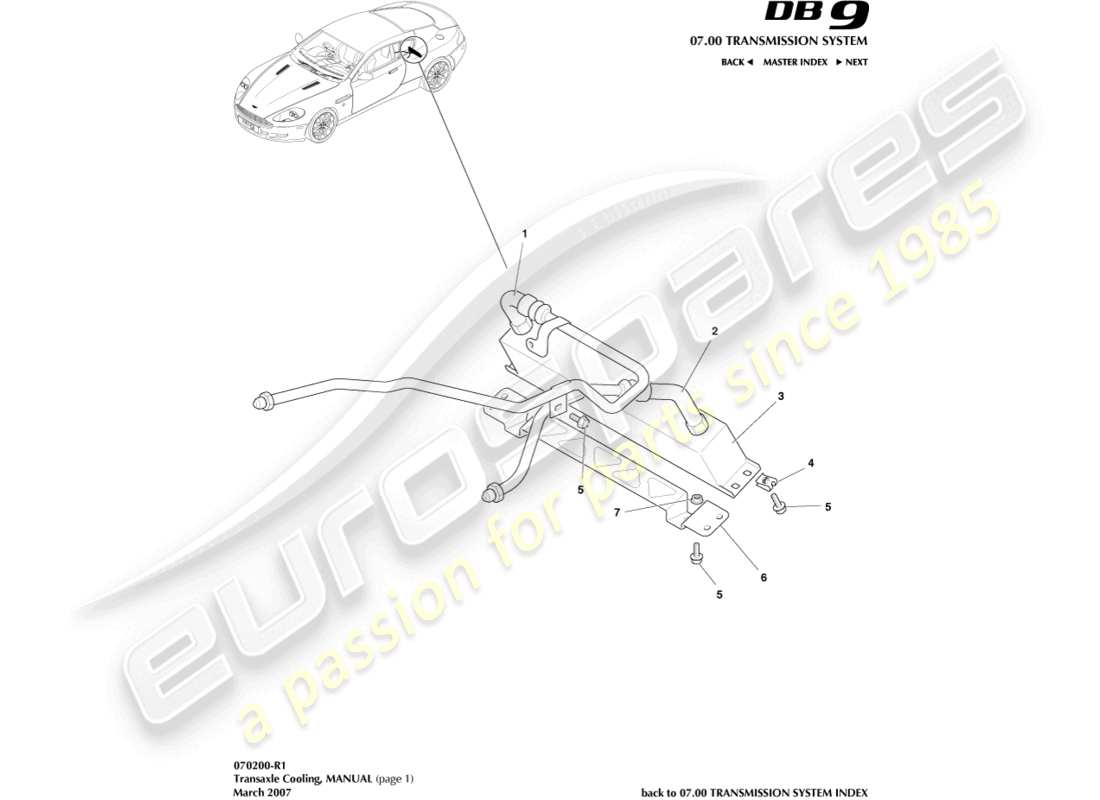 aston martin db9 (2008) refrigeración de la transmisión, diagrama de piezas manual