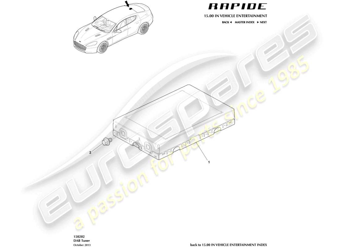 aston martin rapide (2012) sintonizador dab diagrama de piezas