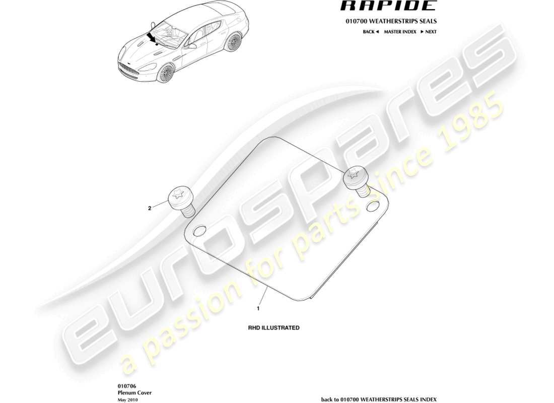 aston martin rapide (2018) diagrama de piezas de la cubierta del pleno