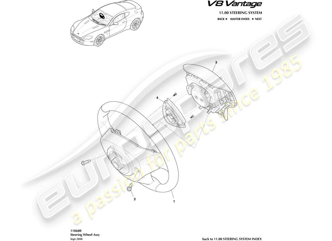 aston martin v8 vantage (2006) diagrama de piezas del conjunto del volante