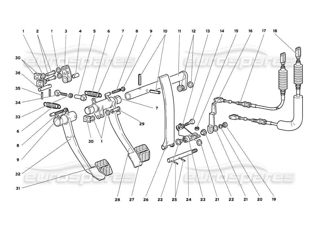 lamborghini diablo 6.0 (2001) diagrama de piezas de pedales
