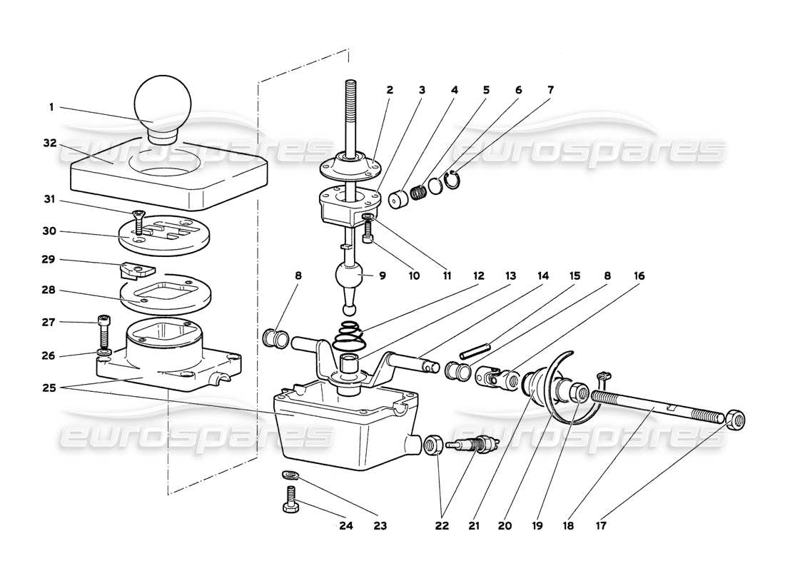 lamborghini diablo 6.0 (2001) diagrama de piezas de la torre de control de la caja de cambios