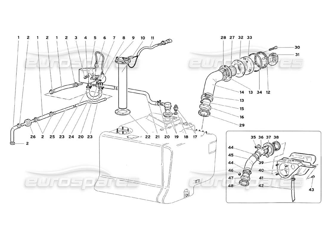 lamborghini diablo sv (1999) diagrama de piezas del sistema de combustible (para automóviles sin inserción rápida de combustible)
