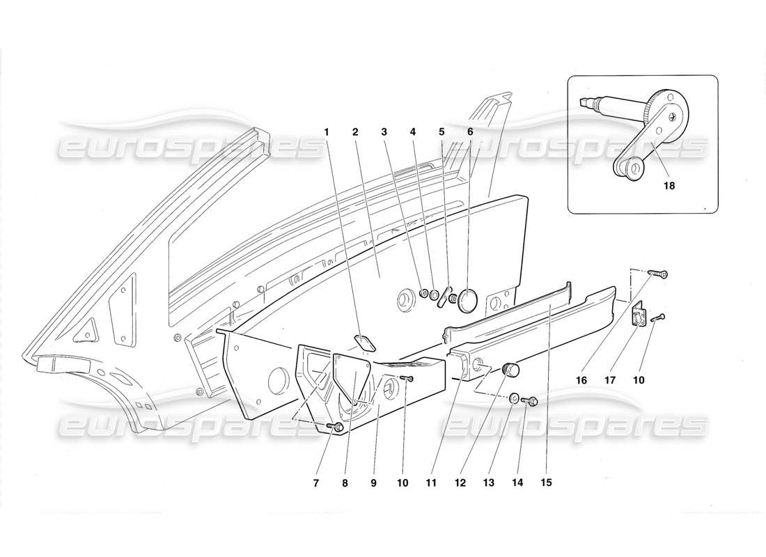 lamborghini diablo roadster (1998) diagrama de piezas de puertas