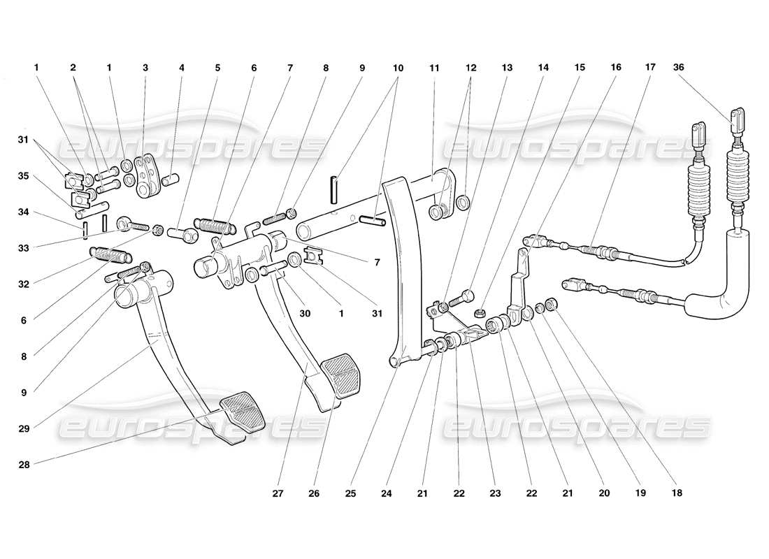 lamborghini diablo sv (1998) pedales diagrama de piezas