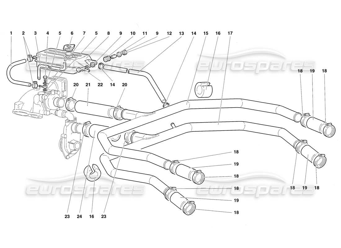 lamborghini diablo sv (1998) sistema de refrigeración por agua diagrama de piezas