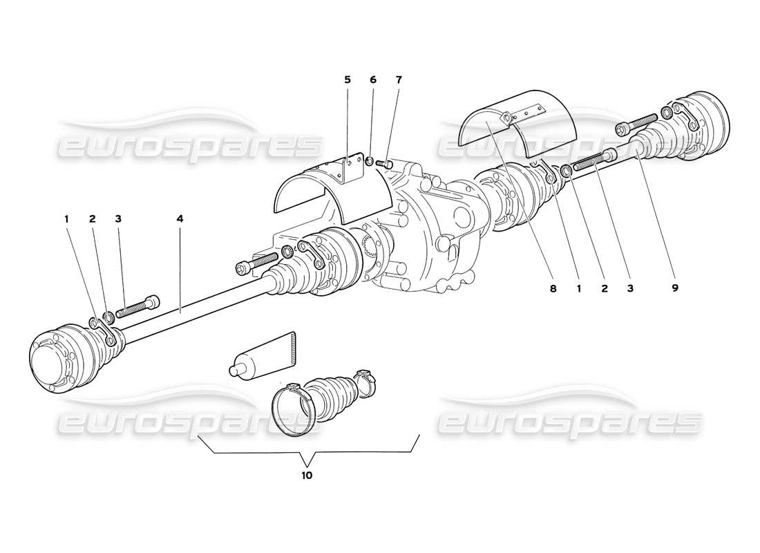 lamborghini diablo sv (1999) diagrama de piezas de ejes de transmisión y ejes de hélice