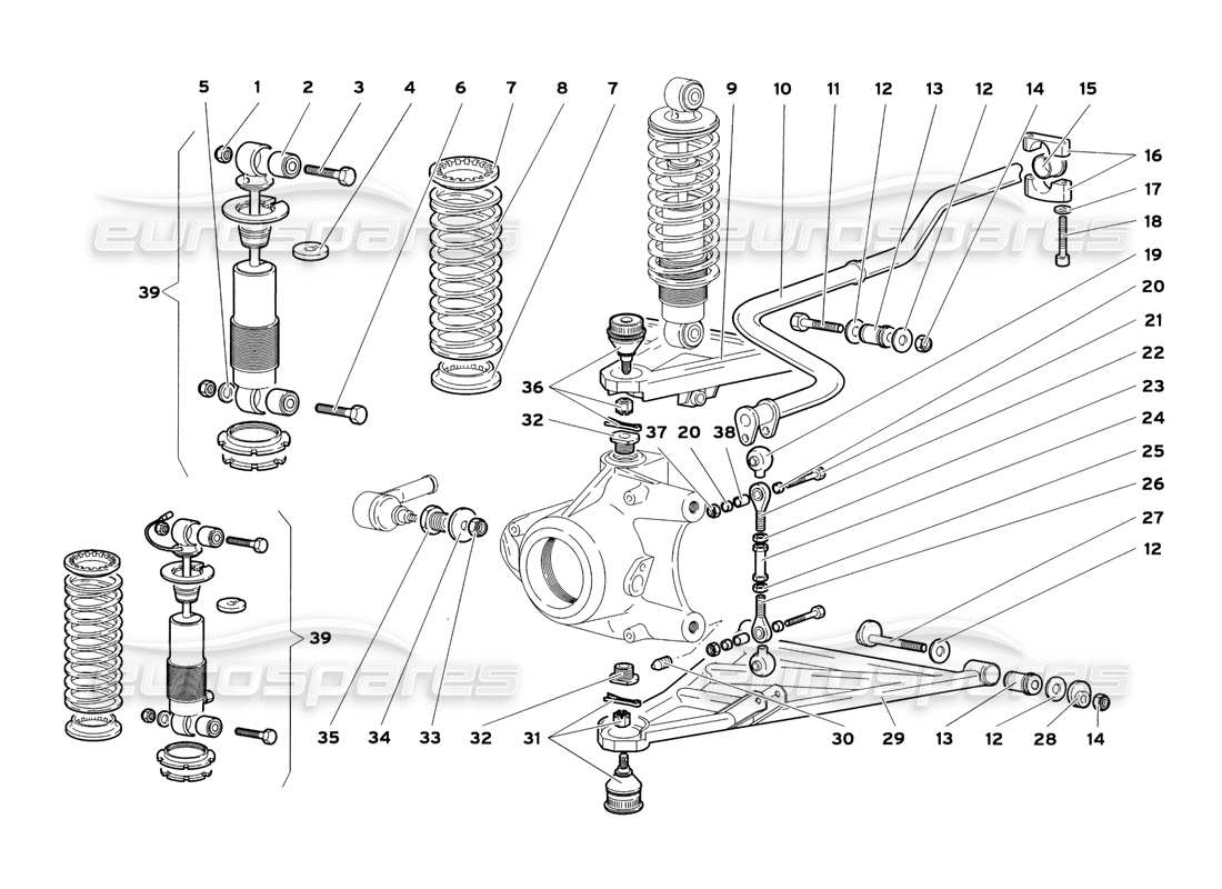 lamborghini diablo sv (1999) diagrama de piezas de la suspensión delantera