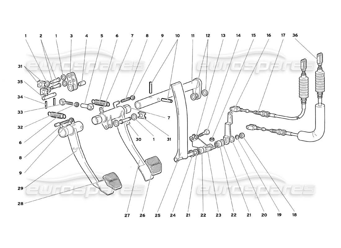 lamborghini diablo sv (1999) diagrama de piezas de pedales