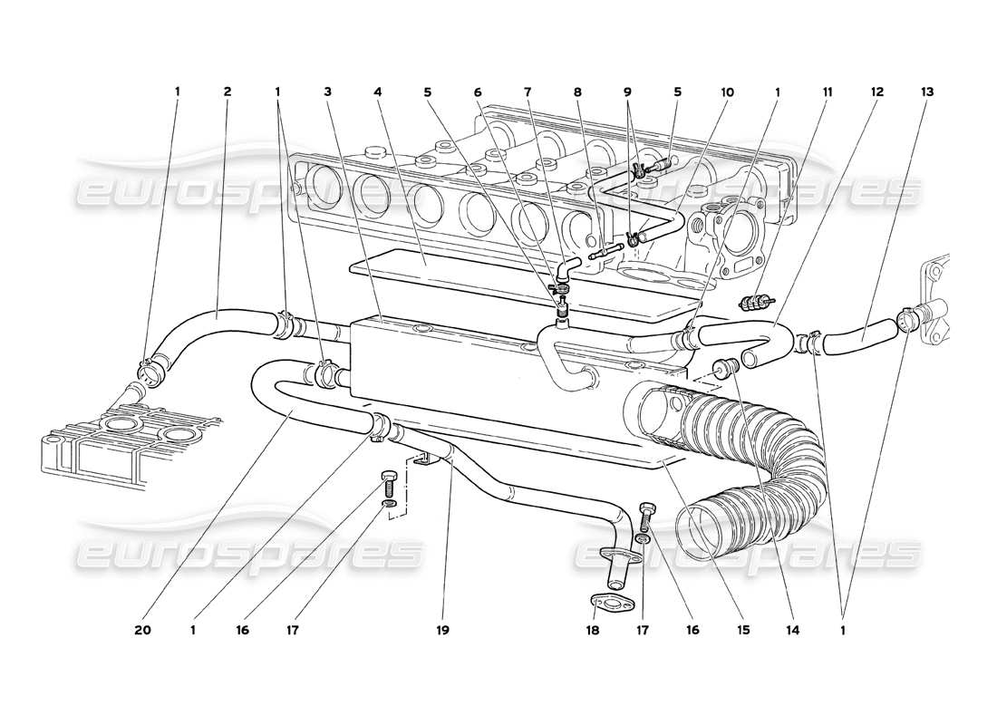 lamborghini diablo sv (1999) diagrama de piezas del sistema de respiración de aceite del motor