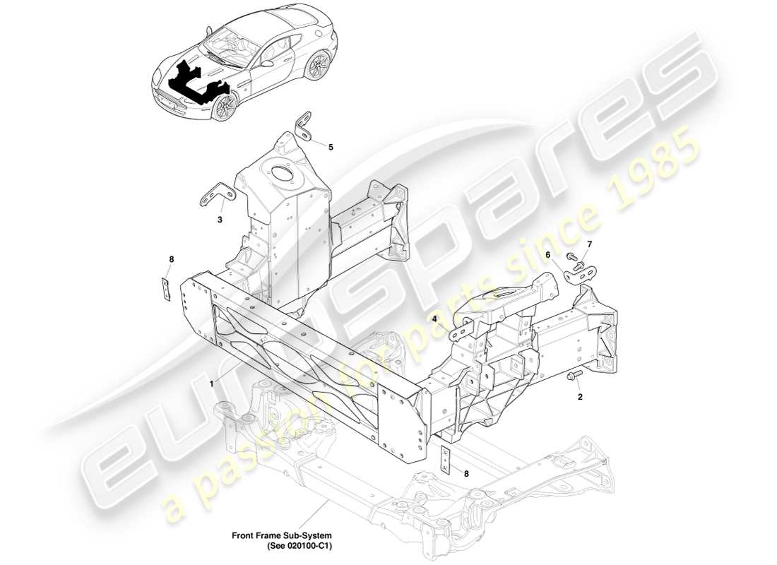 aston martin v8 vantage (2005) diagrama de piezas de la estructura frontal