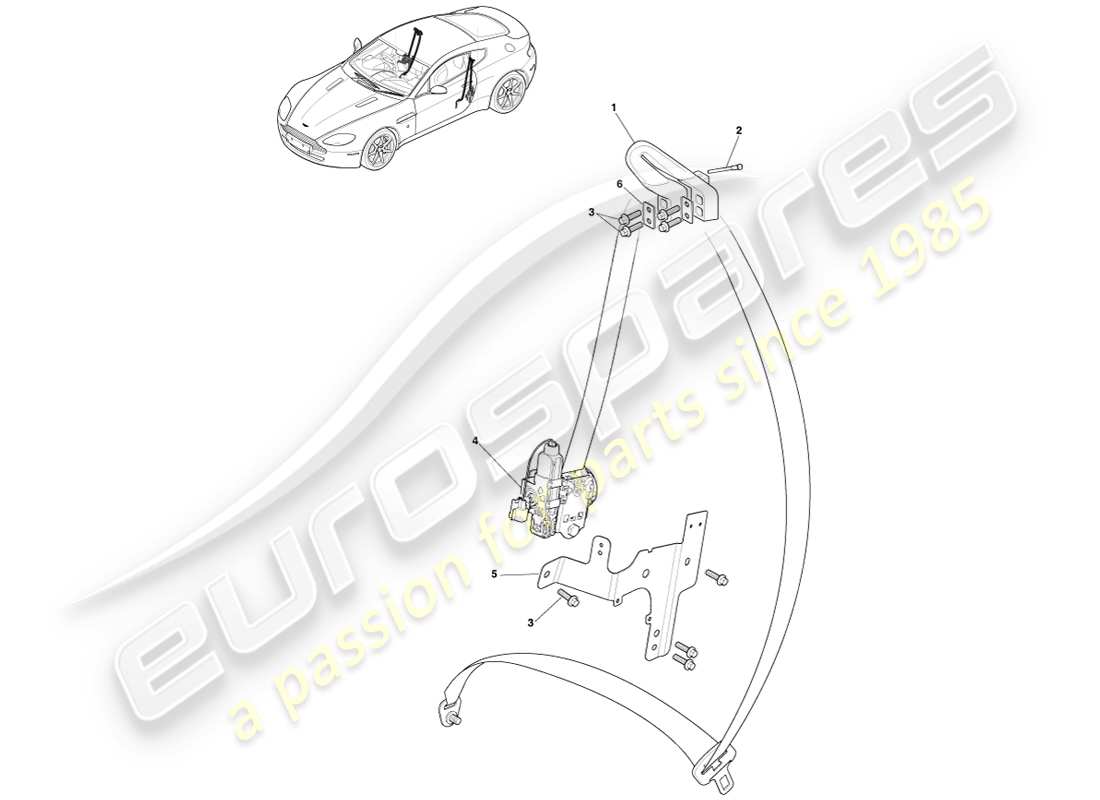 aston martin v8 vantage (2005) diagrama de piezas de los cinturones de seguridad delanteros