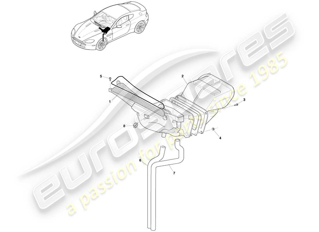 aston martin v8 vantage (2005) diagrama de piezas de los conductos de entrada de aire