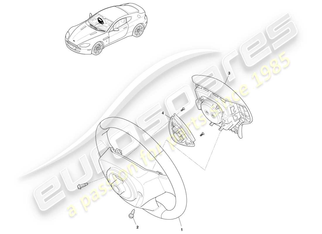 aston martin v8 vantage (2007) diagrama de piezas del conjunto del volante