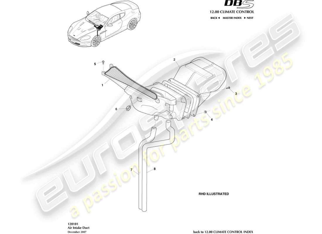 aston martin dbs (2009) conductos de entrada de aire diagrama de piezas