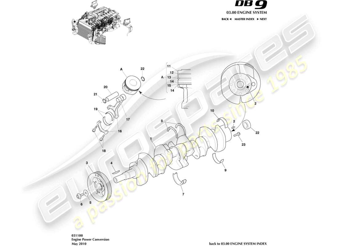 aston martin db9 (2010) diagrama de piezas de conversión de energía