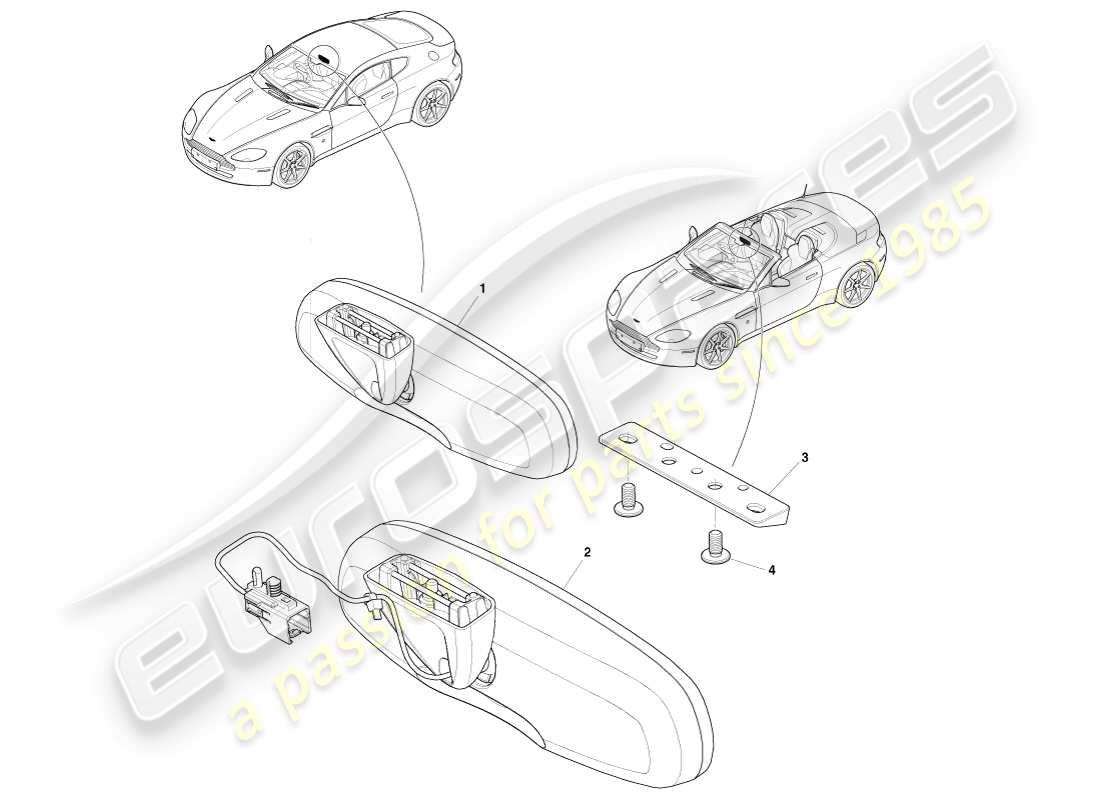 aston martin v8 vantage (2007) espejo interior diagrama de piezas