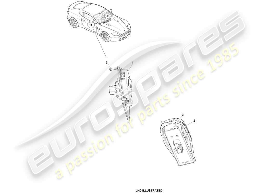 aston martin v8 vantage (2007) diagrama de piezas del controlador de bloqueo de ventana/espejo