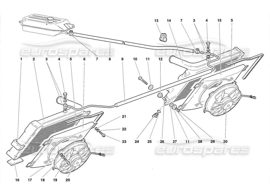 lamborghini diablo sv (1998) radiadores y electroventiladores diagrama de piezas
