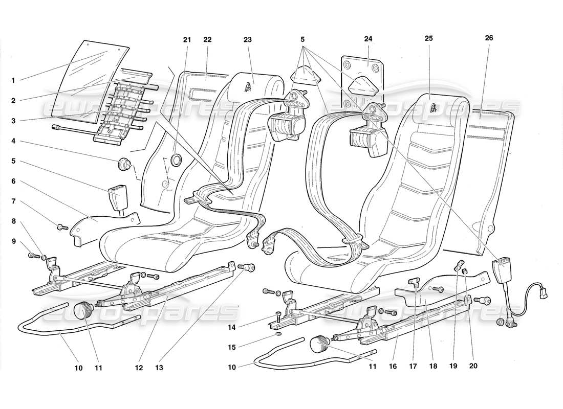 lamborghini diablo roadster (1998) diagrama de piezas de asientos y cinturones de seguridad