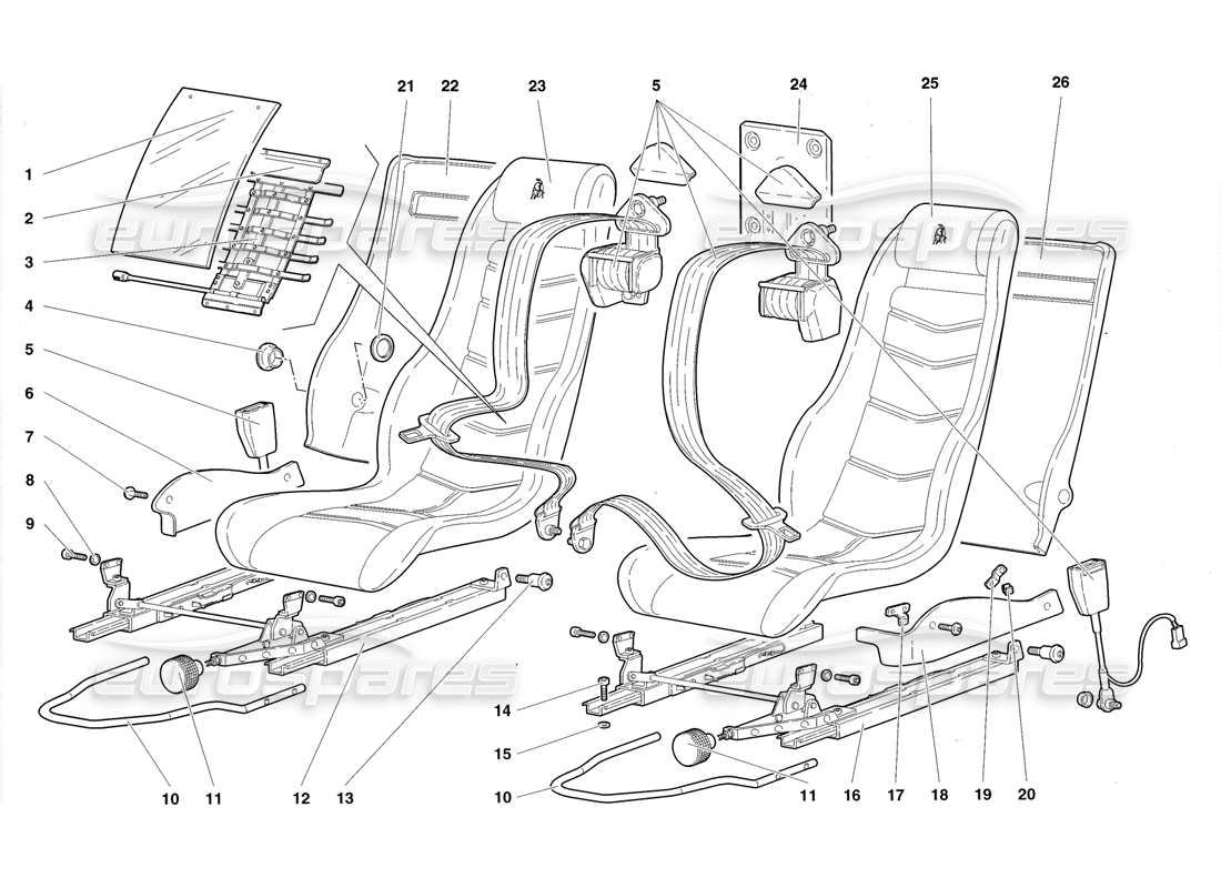 lamborghini diablo roadster (1998) asientos y cinturones de seguridad diagrama de piezas