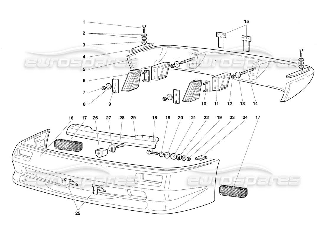 lamborghini diablo sv (1998) diagrama de piezas de parachoques