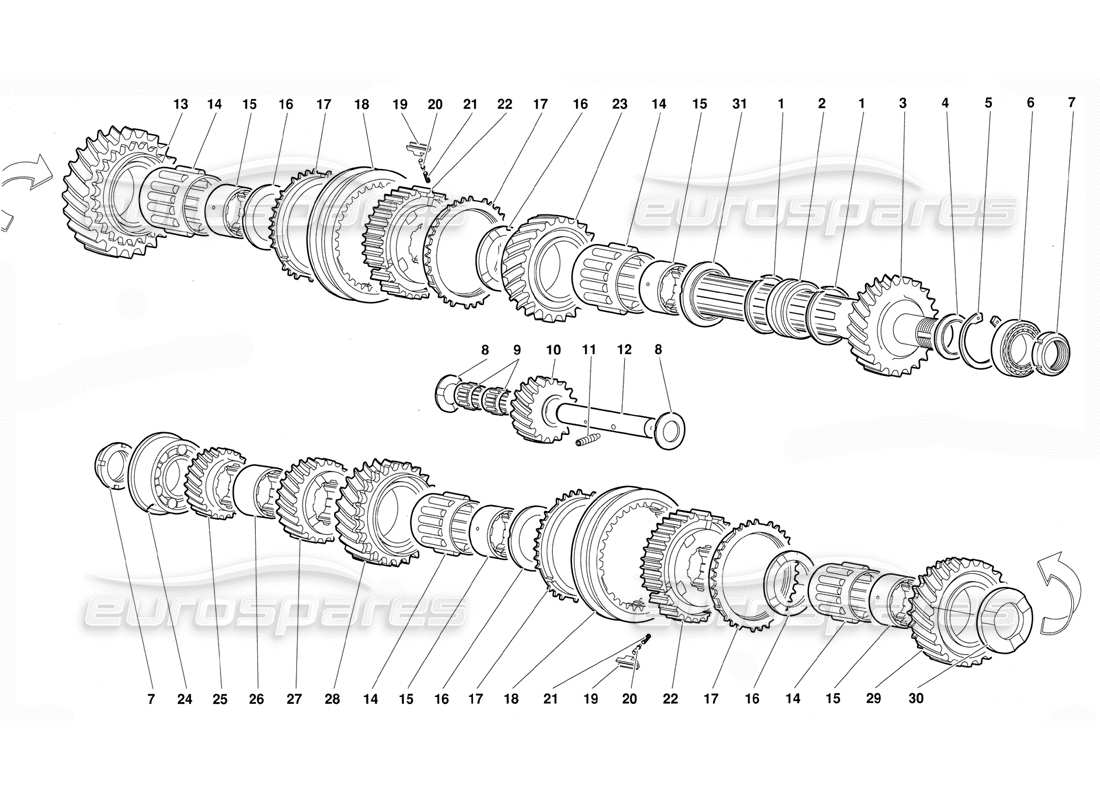 lamborghini diablo (1991) diagrama de piezas del eje impulsado